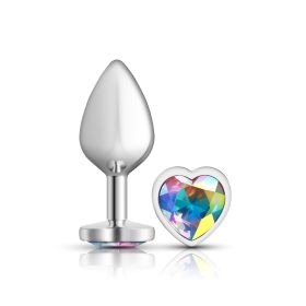 Clear Iridescent Heart Gem Silver Metal Plug - Md