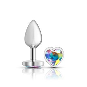 Clear Iridescent Heart Gem Silver Metal Plug - Sm