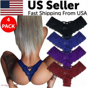 4 Pack Women Sexy Lace Underwear Lingerie Panties G-String Brief Thong Plus Size (Panties Size: S)